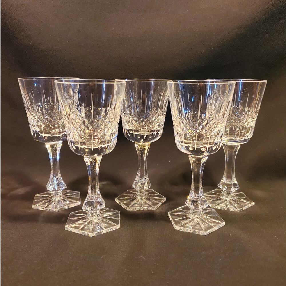 6 Vintage Bohemia Crystal-Crystalex Wine Glasses Cut Patterned Glass